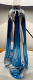 1950s Belgium Val St Lambert Blue Crystal Glass Table Lamp
