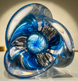 1950s Belgium Val St Lambert Blue Crystal Glass Table Lamp