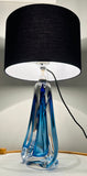 1950s Belgium Val St Lambert Blue Crystal Glass Table Lamp
