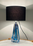 1950s Belgium Val St Lambert Blue Crystal Glass Table Lamp