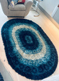 1960s British Finlandia Wool Rya Blue Oval Rug