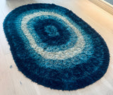 1960s British Finlandia Wool Rya Blue Oval Rug