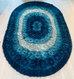 1960s British Finlandia Wool Rya Blue Oval Rug