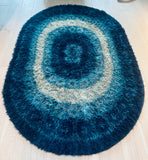 1960s British Finlandia Wool Rya Blue Oval Rug