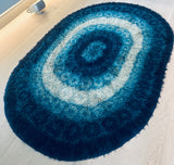 1960s British Finlandia Wool Rya Blue Oval Rug