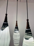 1960s Czech Zukov Black & White Milky Glass Hanging Light