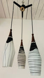 1960s Czech Zukov Black & White Milky Glass Hanging Light