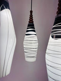 1960s Czech Zukov Black & White Milky Glass Hanging Light