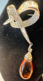 1960s Marcel Boucher Ribbon & Amber Teardrop Brooch 8102P