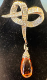 1960s Marcel Boucher Ribbon & Amber Teardrop Brooch 8102P