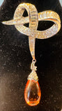 1960s Marcel Boucher Ribbon & Amber Teardrop Brooch 8102P