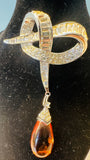 1960s Marcel Boucher Ribbon & Amber Teardrop Brooch 8102P