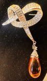 1960s Marcel Boucher Ribbon & Amber Teardrop Brooch 8102P