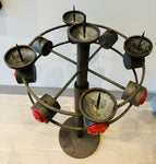 1960s Italian Brutalist Iron and Ceramic Floor Candleholder