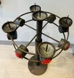 1960s Italian Brutalist Iron and Ceramic Floor Candleholder