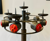 1960s Italian Brutalist Iron and Ceramic Floor Candleholder