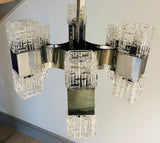 1960s Italian Sciolari Chrome & Geometric Glass Chandelier