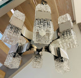 1960s Italian Sciolari Chrome & Geometric Glass Chandelier