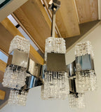 1960s Italian Sciolari Chrome & Geometric Glass Chandelier
