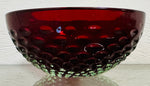 1960s Italian Murano Red, Iridescent Green & Clear Glass Indented Bowl