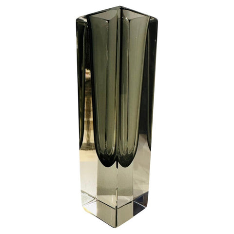 1960s Italian Murano Sommerso Grey Rectangular Glass Vase