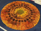 1960s English Circular Shagpile Rya Sun Design Rug