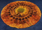 1960s English Circular Shagpile Rya Sun Design Rug