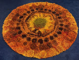 1960s English Circular Shagpile Rya Sun Design Rug