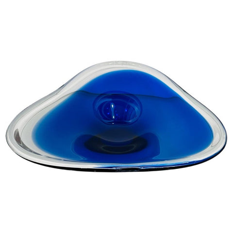 1960s Danish Cobalt Blue & Clear Glass Bowl