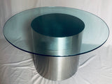 1970s Polished Stainless Steel Cylinder & Glass Circular Dining Table Brueton Style