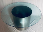 1970s Polished Stainless Steel Cylinder & Glass Circular Dining Table Brueton Style