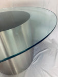 1970s Polished Stainless Steel Cylinder & Glass Circular Dining Table Brueton Style