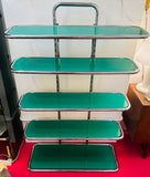 1970s 5-Shelf Tubular Chrome and Green Perspex Shelving Unit