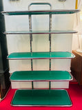 1970s 5-Shelf Tubular Chrome and Green Perspex Shelving Unit