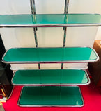 1970s 5-Shelf Tubular Chrome and Green Perspex Shelving Unit