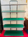 1970s 5-Shelf Tubular Chrome and Green Perspex Shelving Unit