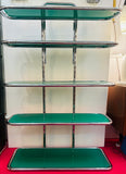 1970s 5-Shelf Tubular Chrome and Green Perspex Shelving Unit