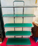 1970s 5-Shelf Tubular Chrome and Green Perspex Shelving Unit