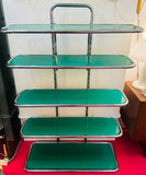 1970s 5-Shelf Tubular Chrome and Green Perspex Shelving Unit