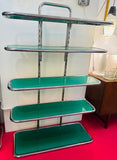 1970s 5-Shelf Tubular Chrome and Green Perspex Shelving Unit