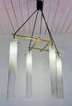 1970s Italian Four Tubular Frosted Glass & Brass Ceiling Light