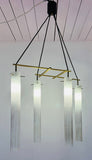 1970s Italian Four Tubular Frosted Glass & Brass Ceiling Light