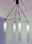 1970s Italian Four Tubular Frosted Glass & Brass Ceiling Light