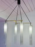 1970s Italian Four Tubular Frosted Glass & Brass Ceiling Light