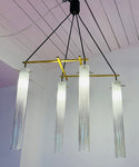 1970s Italian Four Tubular Frosted Glass & Brass Ceiling Light