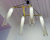 1970s Italian Four Tubular Frosted Glass & Brass Ceiling Light