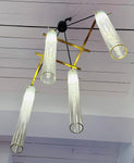 1970s Italian Four Tubular Frosted Glass & Brass Ceiling Light