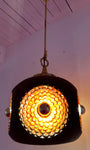 1970s German Glazed Ceramic Orange & Brown Pendant Light