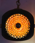 1970s German Glazed Ceramic Orange & Brown Pendant Light