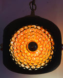 1970s German Glazed Ceramic Orange & Brown Pendant Light